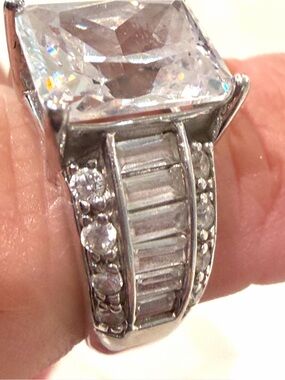 Vintage Seta 925 Sterling Silver Radiant CZ Solitaire Ring Size 5
